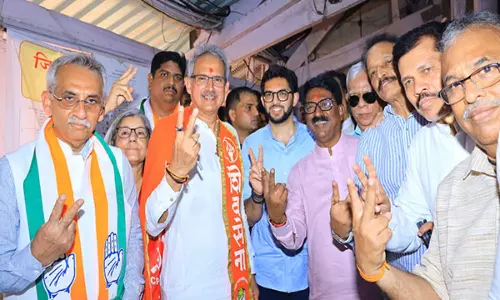 Shiv Sena (UBT) candidates Arvind Sawant, Anil Desai file nomination for Lok Sabha polls in Mumbai