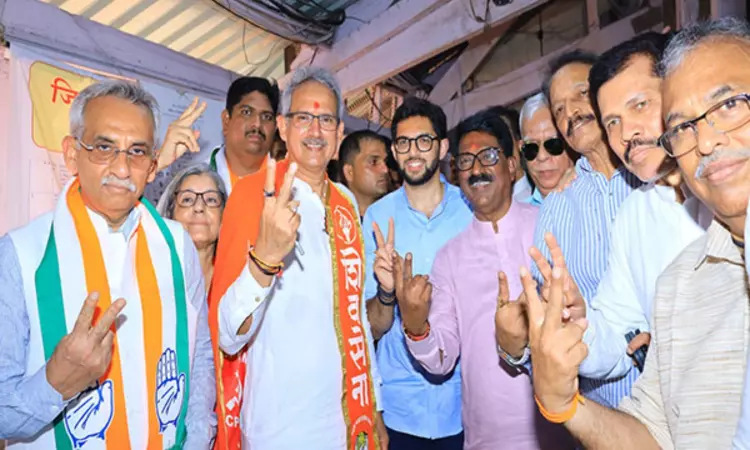 Shiv Sena (UBT) candidates Arvind Sawant, Anil Desai file nomination for Lok Sabha polls in Mumbai