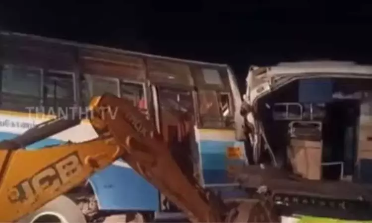 Govt bus collides with omni bus near Cuddalore, 24 injured Govt bus collides with omni bus near Cuddalore, 24 injured