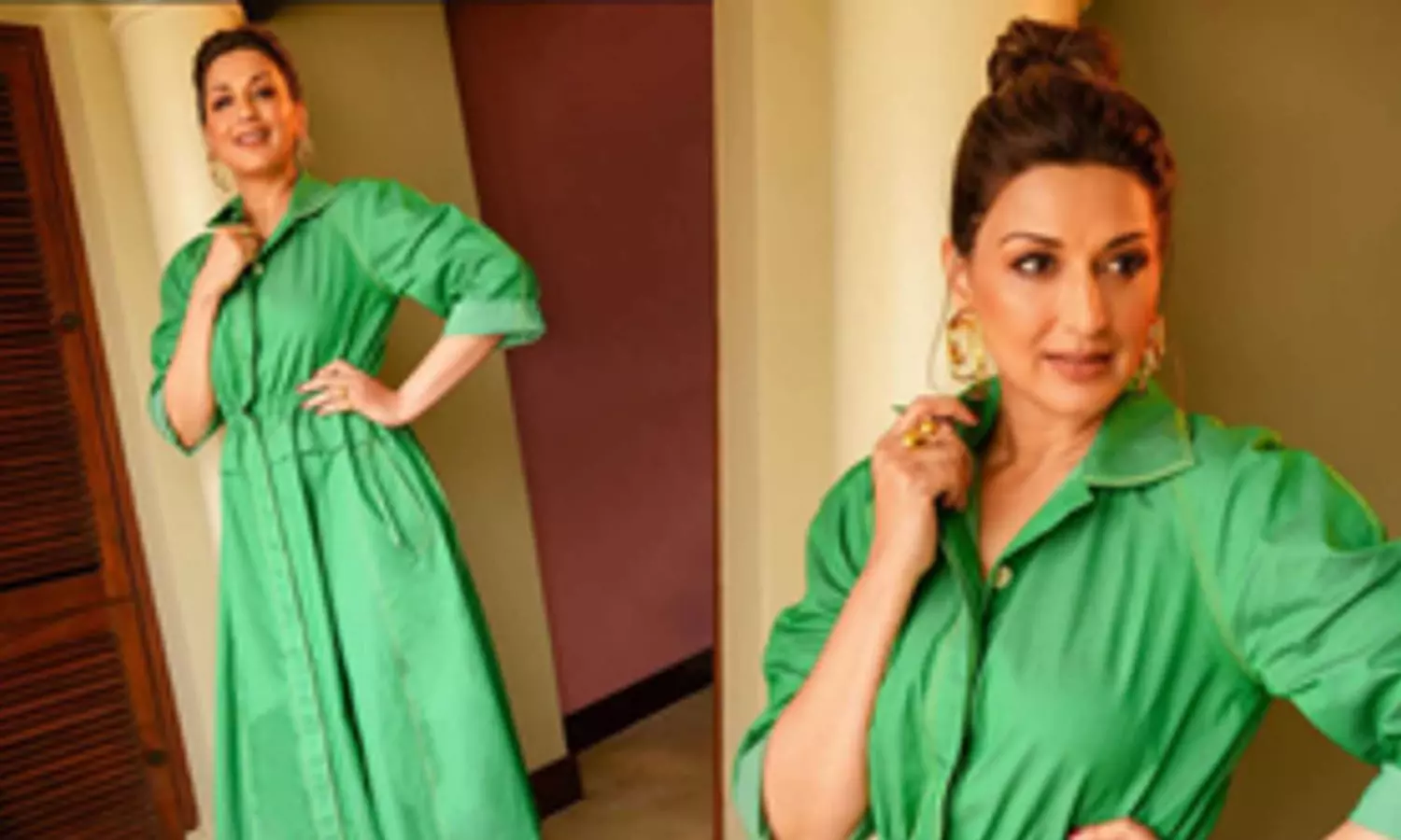 Sonali Bendre exudes cool chic vibe with all-green look, edgy heels, top-notch bun