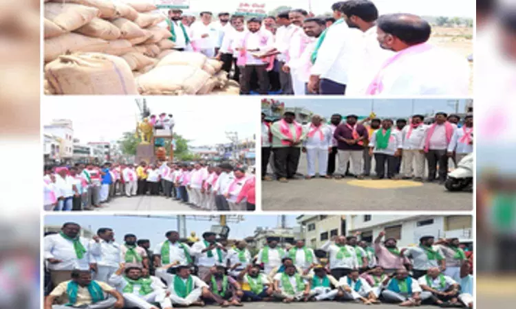 BRS stages protests across Telangana seeking bonus for farmers for paddy
