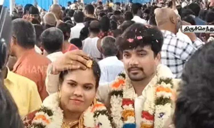 100 couples tie the knot on muhurtham day at Tiruchendur Murugan temple
