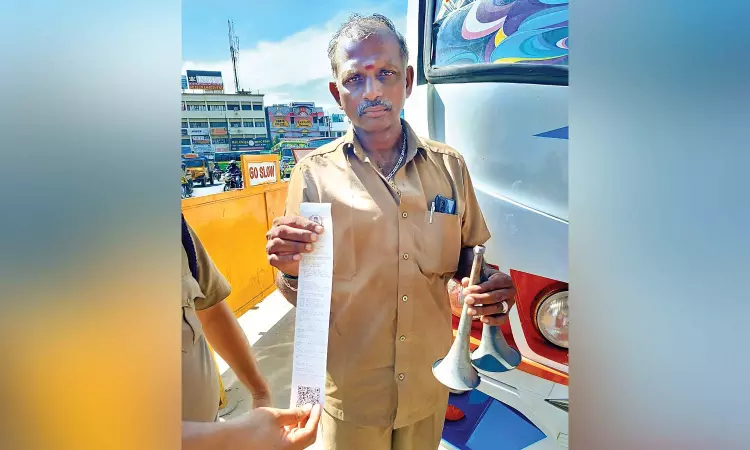 Tiruchy officials remove high decibel air horns from private buses