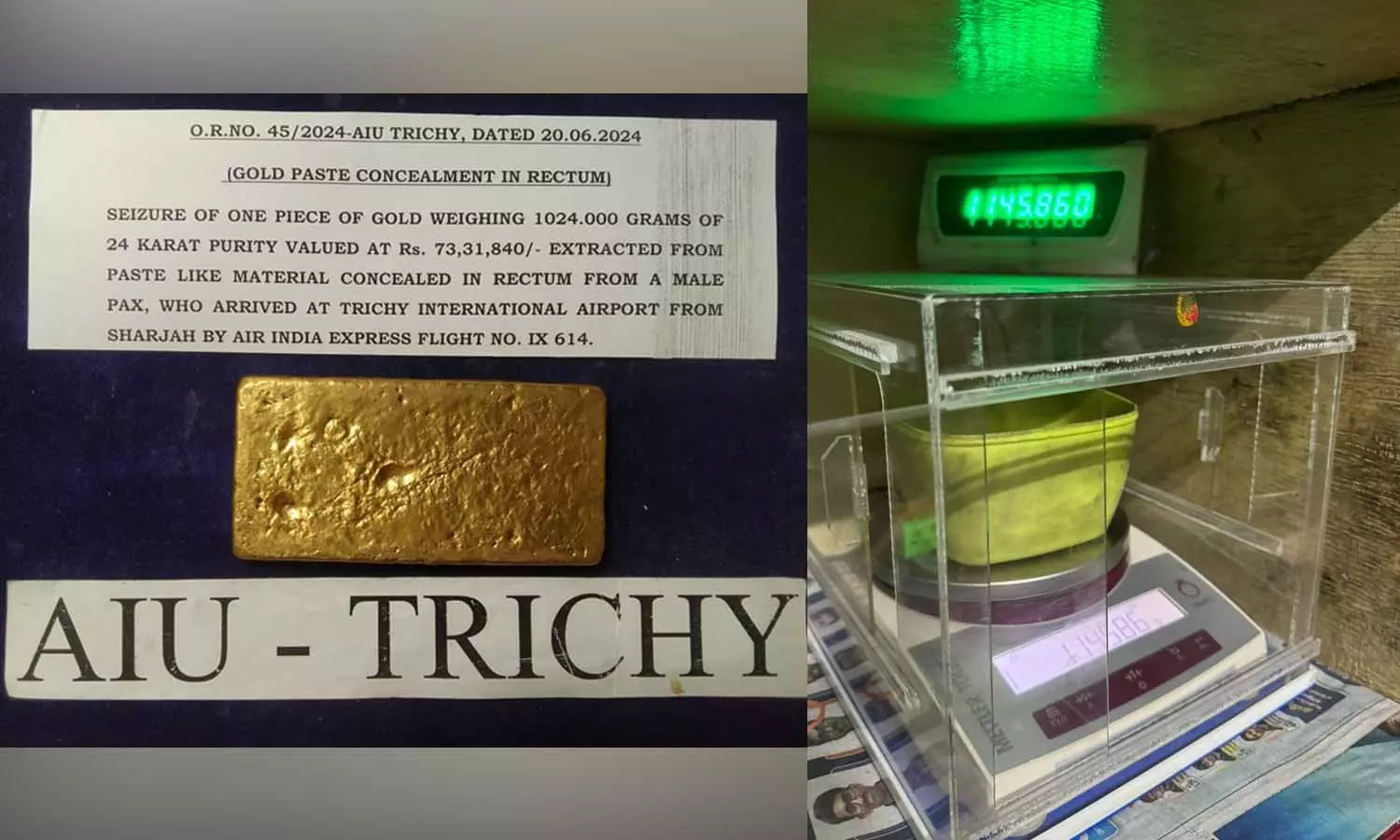 AIU sleuths seize 1kg gold from man coming from Sharjah at Tiruchy airport