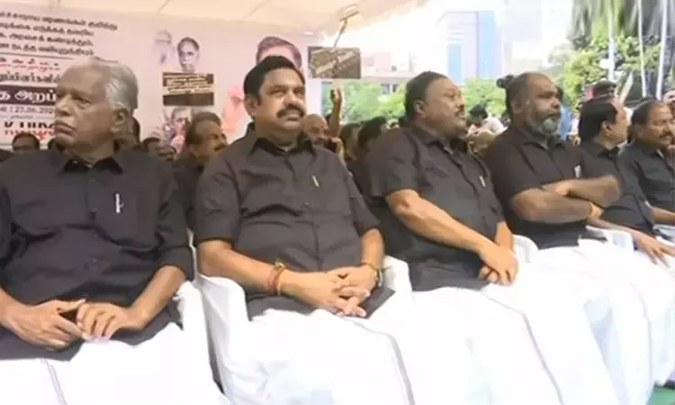 AIADMK holds hunger strike demanding CBI inquiry over Kallakurichi hooch tragedy AIADMK holds hunger strike demanding CBI inquiry over Kallakurichi hooch tragedy