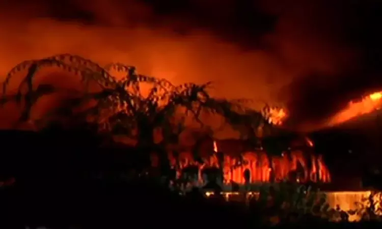 Massive fire engulfs Thiruneermalai godown at midnight; over 50 firemen deployed to douse it