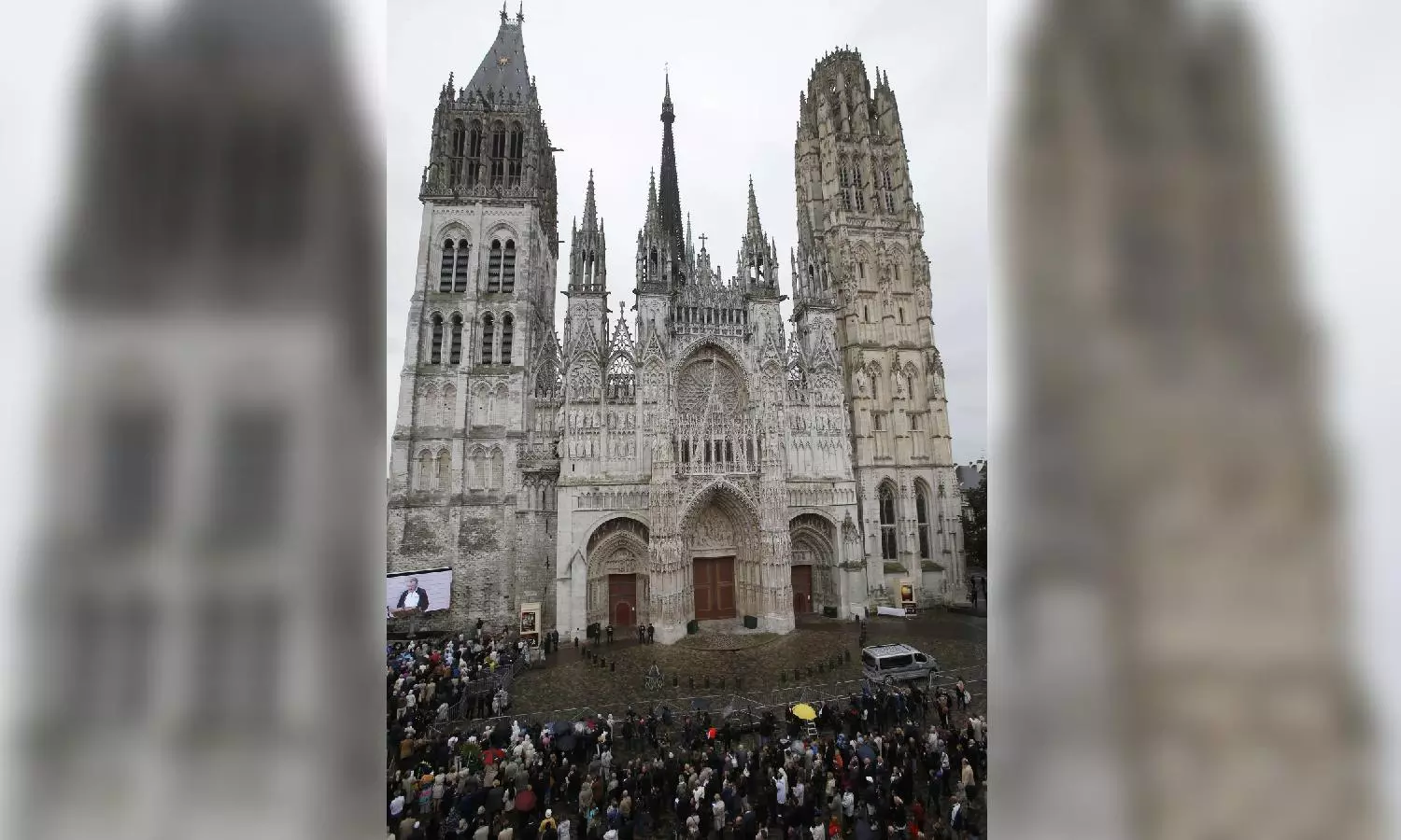 Fire breaks out in the spire of the medieval cathedral in the French city of Rouen