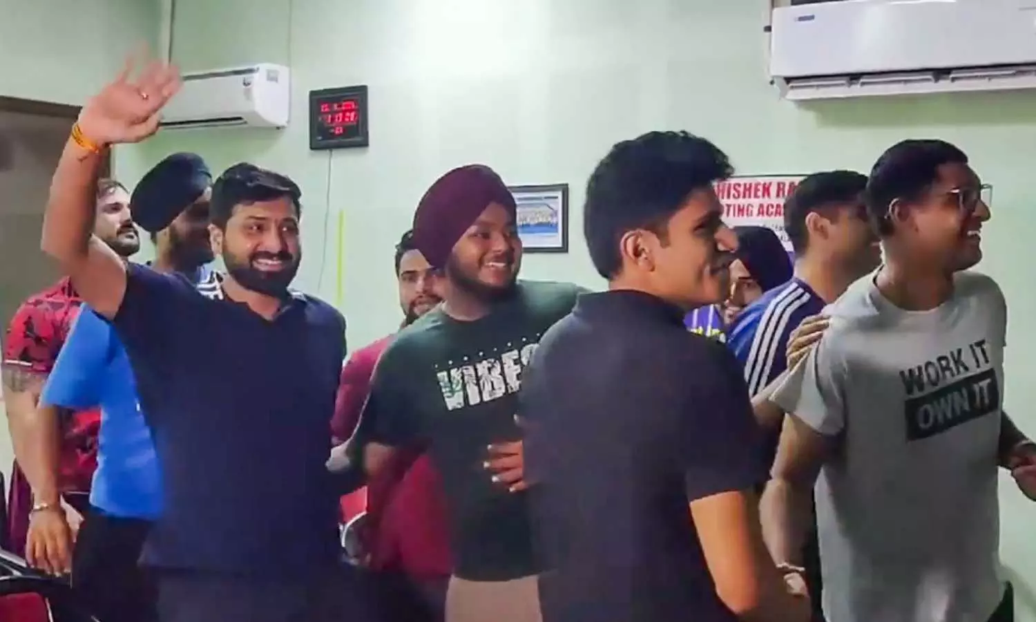 People celebrate at the academy of Abhishek Rana,... ... Paris Olympics24 Day 4 Highlights: Manu wins another medal in mixed pistol event; Indian defeats Ireland in hockey People celebrate at the academy of Abhishek Rana,... ... Paris Olympics24 Day 4 Highlights: Manu wins another medal in mixed pistol event; Indian defeats Ireland in hockey