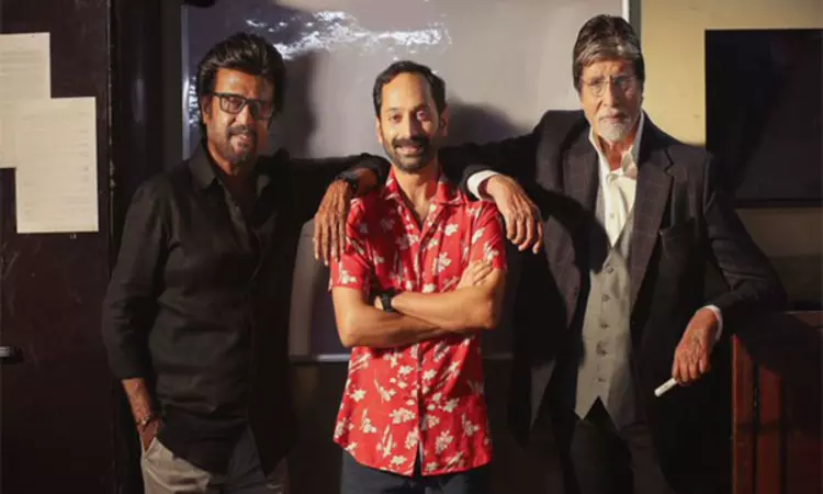 Fahadh Faasil poses with Rajinikanth, Amitabh Bachchan from Vettaiyans set