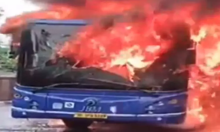 DTC bus gutted in east Delhis Jagatpuri, all 50 passengers rescued