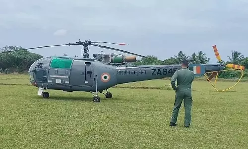 Military helicopter makes emergency landing at paddy field near Kancheepuram