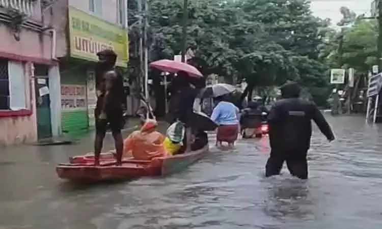 Chennai rains: Fire personnel rescues trapped residents in boats amid flooding in Velachery