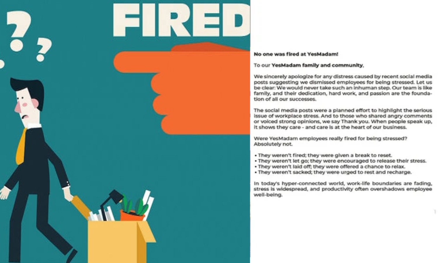 No one was fired, says Noida startup Yes Madam after email about fake sacking of stressed staff draws Internet ire