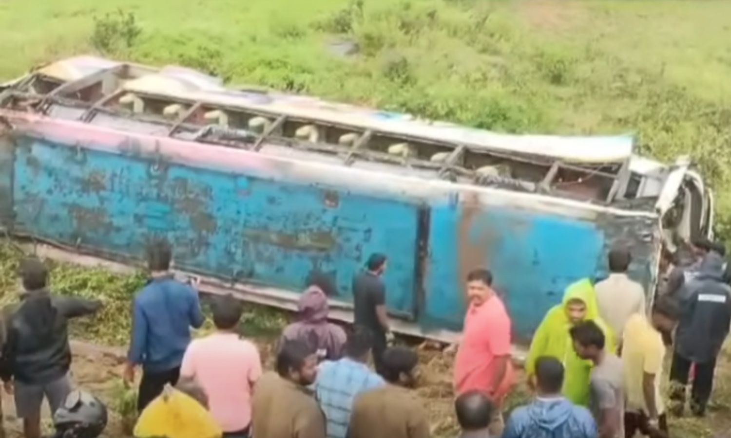 Narrow escape for 40 Melmaruvathur pilgrims as bus plunges into ravine near Krishnagiri Narrow escape for 40 Melmaruvathur pilgrims as bus plunges into ravine near Krishnagiri