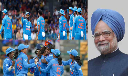 Indian mens and womens cricket teams wear black armbands in memory of Manmohan Singh