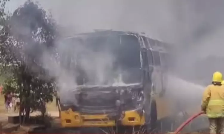 Private college bus in Vellore catches fire; no casualties reported Private college bus in Vellore catches fire; no casualties reported