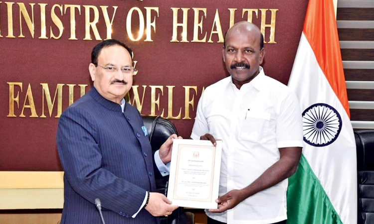 Ma Subramanian meets Union Minister JP Nadda with demands for Tamil Nadu Ma Subramanian meets Union Minister JP Nadda with demands for Tamil Nadu