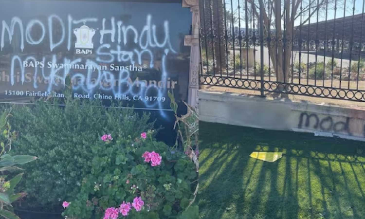Hindu temple vandalised in US with anti-India graffiti Hindu temple vandalised in US with anti-India graffiti