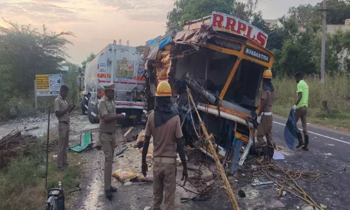 Driver killed as truck collides with tanker near Virudhachalam; petrol spills across road