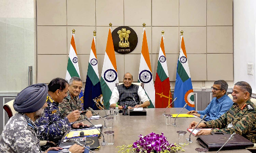Rajnath reviews security situation with CDS, 3 service chiefs
