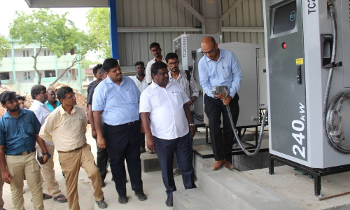 Minister Sivasankar inspects e-bus infra work at Vyasarpadi depot ahead of June launch