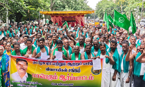 Farmers protest in Chennai seeking crop damage relief, implementation of budget schemes