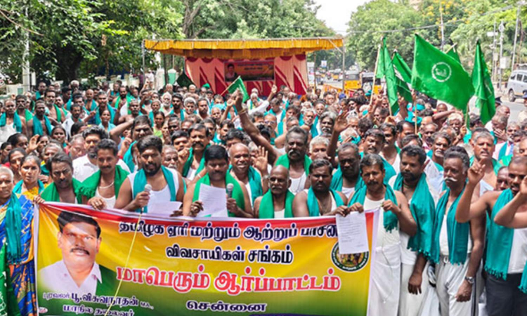 Farmers protest in Chennai seeking crop damage relief, implementation of budget schemes