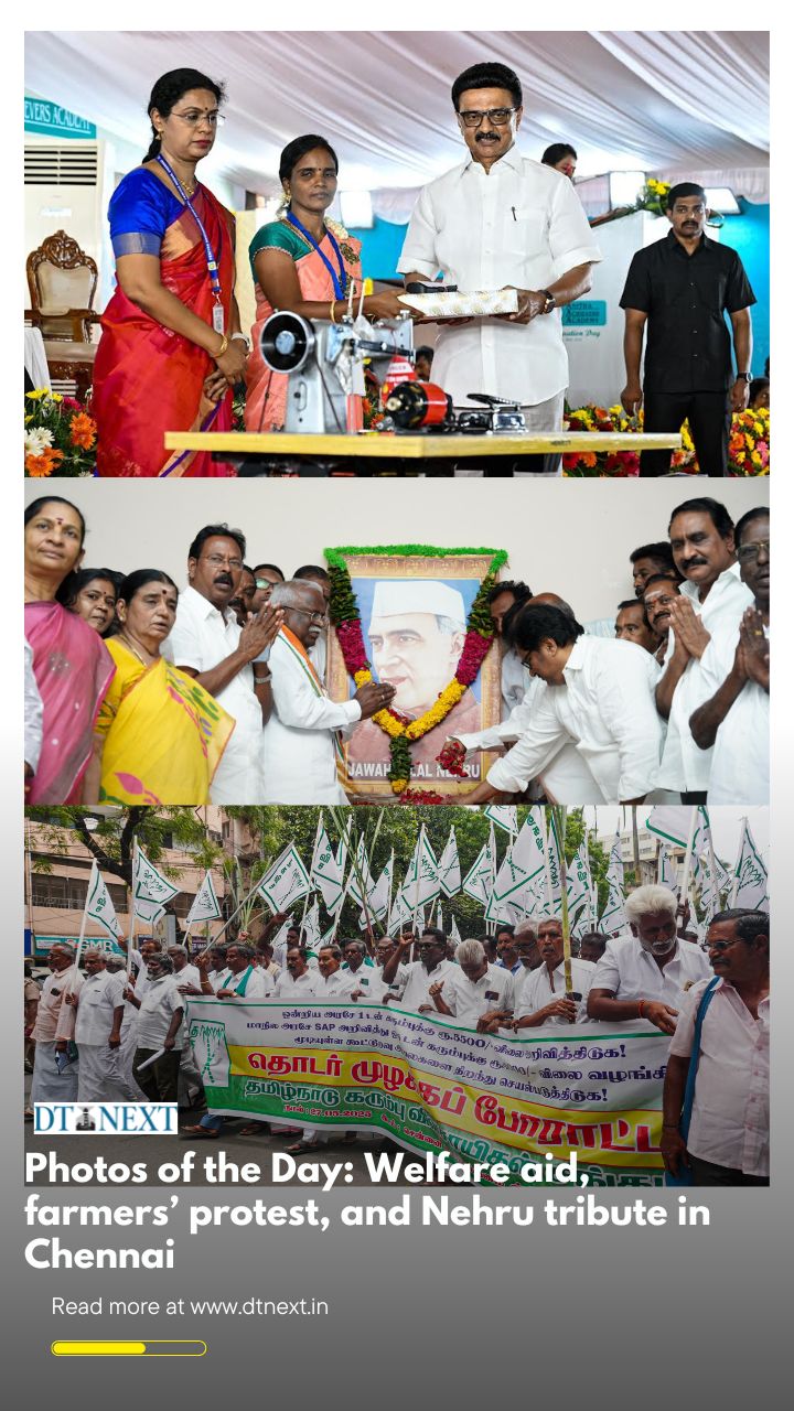 Photos of the Day: Welfare aid, farmers’ protest, and Nehru tribute in Chennai Photos of the Day: Welfare aid, farmers’ protest, and Nehru tribute in Chennai