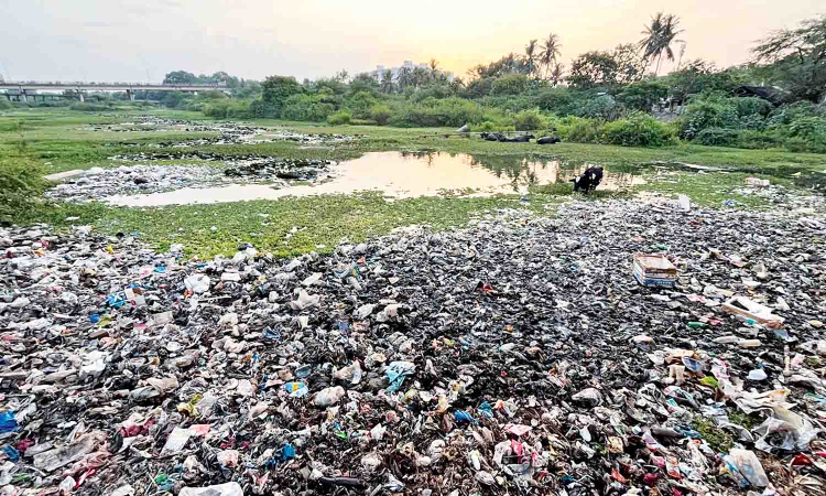 Residents, hawkers pollute Cooum River near Tiruvallur railway station