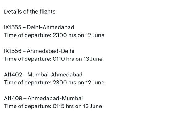 Air India is organizing two relief flights, one... ... Ahmedabad plane crash updates: 241 dead, only 1 survivor; efforts on to recover black box