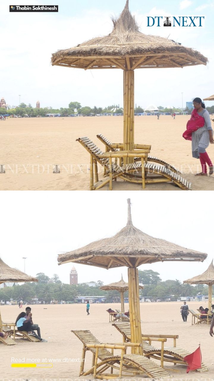 To enhance tourist experience Marina beach now features new benches and shade huts To enhance tourist experience Marina beach now features new benches and shade huts