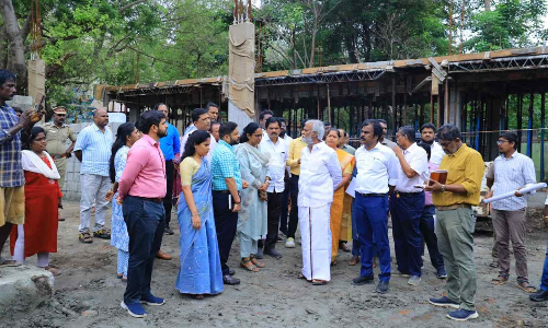 Minister Sekarbabu inspects key CMDA projects in North Chennai Minister Sekarbabu inspects key CMDA projects in North Chennai