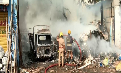 Fire breaks out at paper godown in Madurai, 20 firefighters douse flames Fire breaks out at paper godown in Madurai, 20 firefighters douse flames