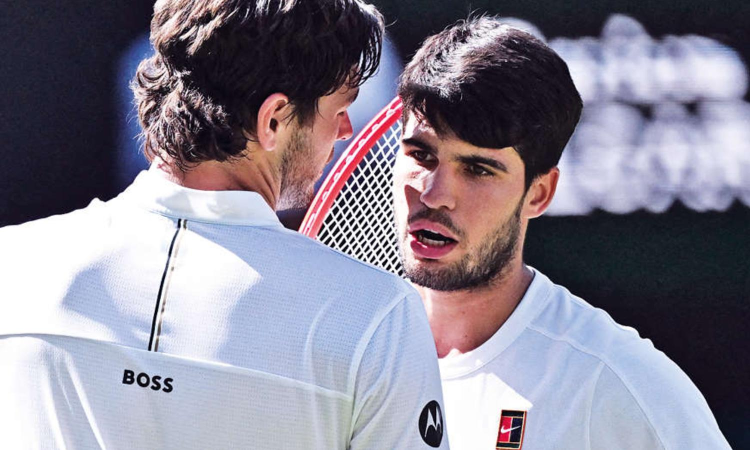 Alcaraz ends Fritz bid, reaches third consecutive Wimbledon final