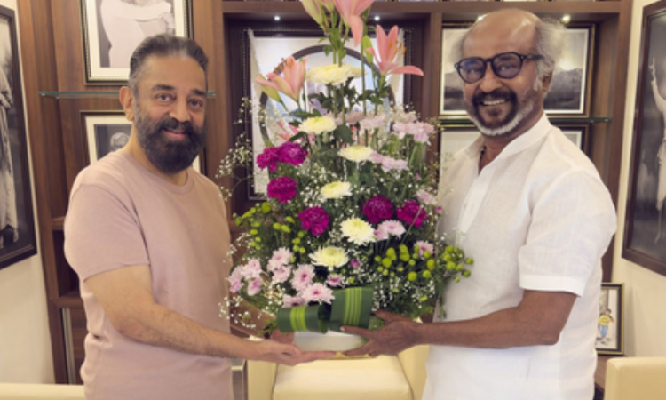 Rajinikanth congratulates Kamal Haasan on becoming a member of the Rajya Sabha Rajinikanth congratulates Kamal Haasan on becoming a member of the Rajya Sabha