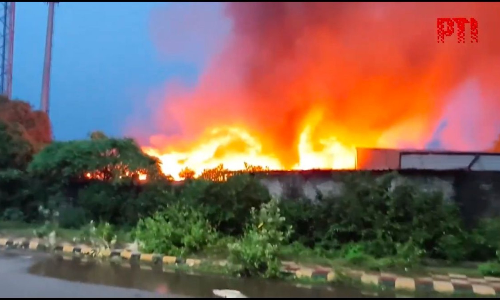 Massive fire at iron manufacturing unit in Sembakkam Massive fire at iron manufacturing unit in Sembakkam