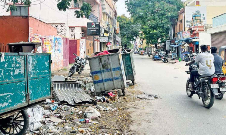 Chennai Citizen Connect: Remove bins eating into AP Road in Choolai, urge daily commuters Chennai Citizen Connect: Remove bins eating into AP Road in Choolai, urge daily commuters