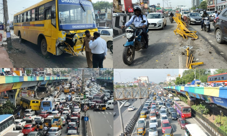 College bus mishap on Pallavaram flyover brings GST road to a halt, delays flights