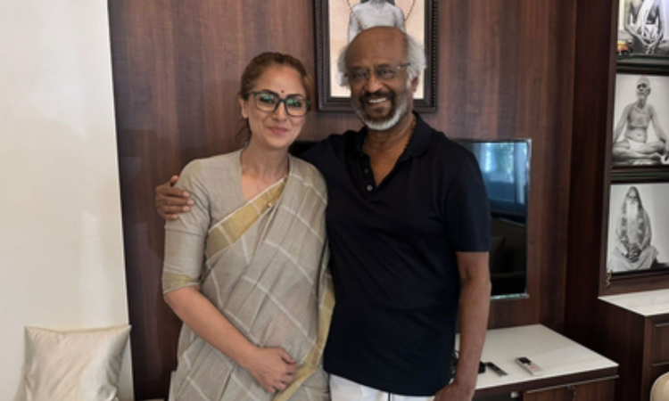 Simran calls on Superstar Rajinikanth; classifies meeting as timeless
