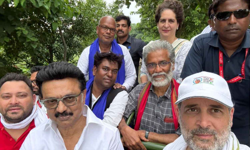 Tamil Nadu CM Stalin joins Voter Adhikar Yatra in Bihars Muzaffarpur