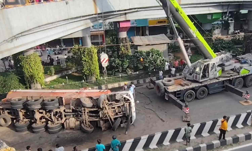 Container lorry overturns on GST Road, traffic disrupted for six hours
