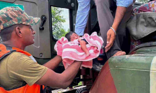Army rescues newborn, mother stranded in flood-ravaged village in Punjabs Gurdaspur