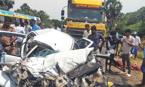Two die, one injured as car collides with TNSTC bus in Ariyalur Two die, one injured as car collides with TNSTC bus in Ariyalur