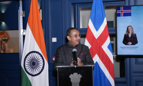 Minister Kirti Vardhan addresses reception of 2nd India-Nordic Track 1.5 Dialogue in Iceland