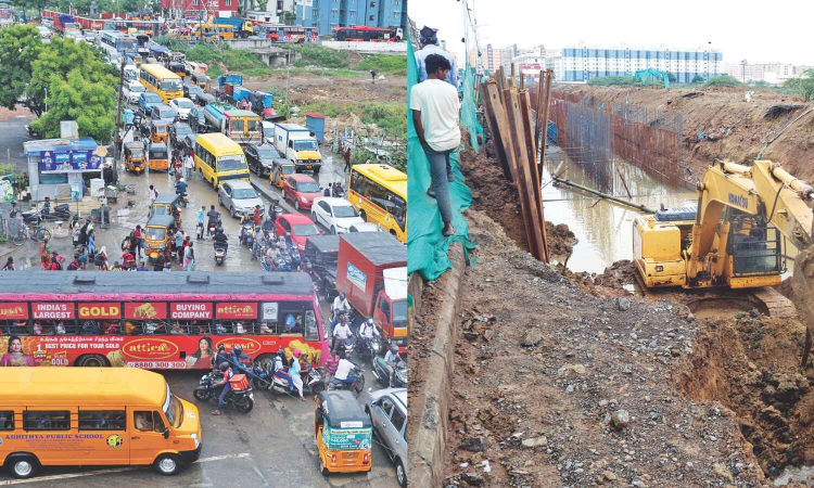Chaos on key OMR link road as drain, pipeline works crawl