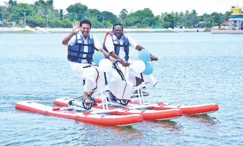 Minister Anbil Mahesh Poyyamozhi launches aquatic sports as new tourist attraction at Vedaranyam