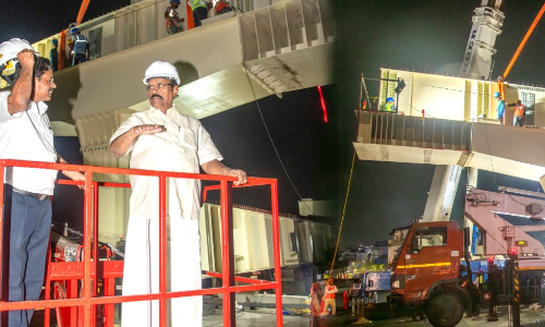 PWD and Highway Minister EV Velu inspects night-time steel girder installation for Teynampet–Saidapet flyover project PWD and Highway Minister EV Velu inspects night-time steel girder installation for Teynampet–Saidapet flyover project