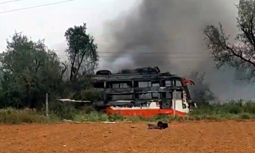 Two killed as bus catches fire after coming in contact with power line in Rajasthan