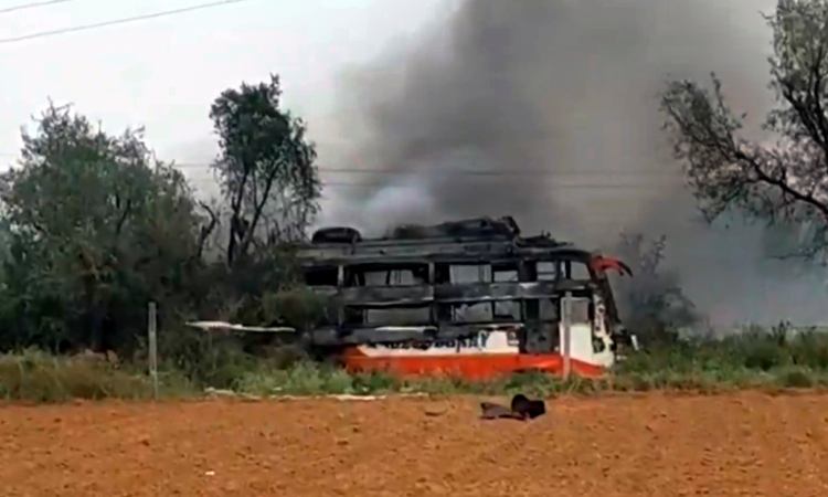 Two killed as bus catches fire after coming in contact with power line in Rajasthan