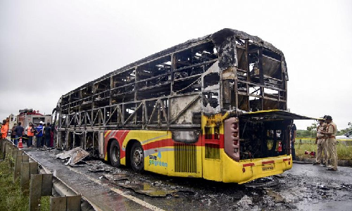 Police suspect third vehicles involvement in Andhra bus fire accident